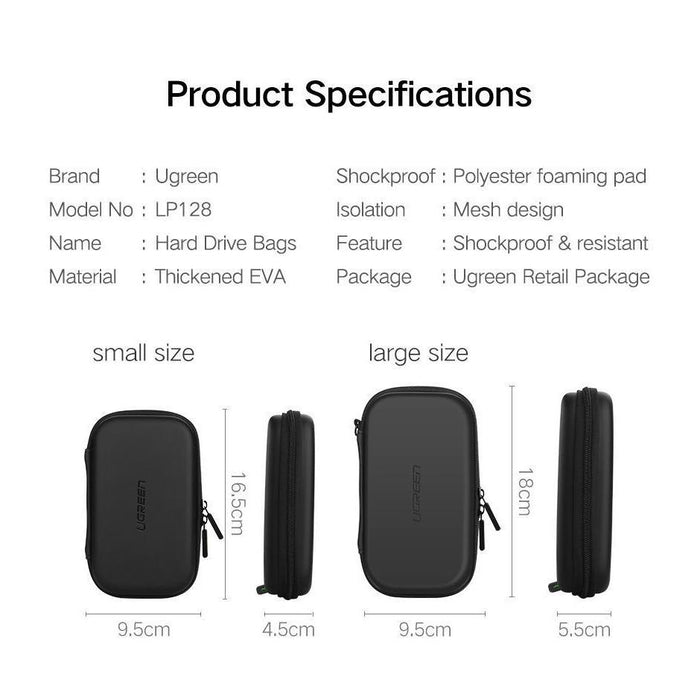 UGREEN Hard disk Storage Bag Small Size: Large Size: 18*9.5*5.5cm"-Hard Drive Enclosures-UGREEN-brands-world.ca
