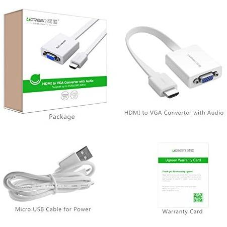 UGREEN HDMI to VGA Adapter with Audio Converter and Micro-USB Cable, White-Other Cables & Connectors-UGREEN-brands-world.ca