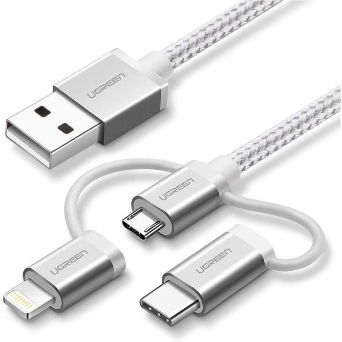 UGREEN Micro USB with Lightning & USB C 1.5M (3 in 1) Data Cable Silver White-USB C Cable-UGREEN-brands-world.ca