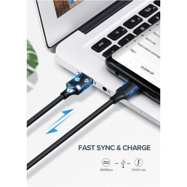 UGREEN Type-C Cable PVC Jacket Data Speed 480Mbps Charging Speed 5V 2.4A(2M)Black-USB C Cable-UGREEN-brands-world.ca