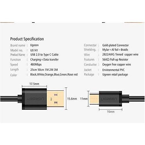 UGREEN Type-C Cable PVC Jacket Data Speed 480Mbps Charging Speed 5V 3A 2.0M Black-USB C Cable-UGREEN-brands-world.ca