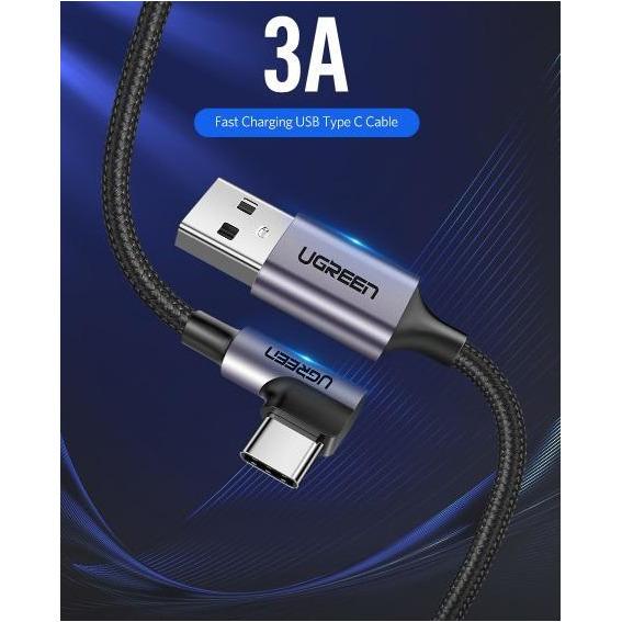 UGREEN Type C to Angle cable Aluminum case+Nylon Braiding Data Speed:480Mbps Charging Speed:3A max 1M Grey-USB C Cable-UGREEN-brands-world.ca