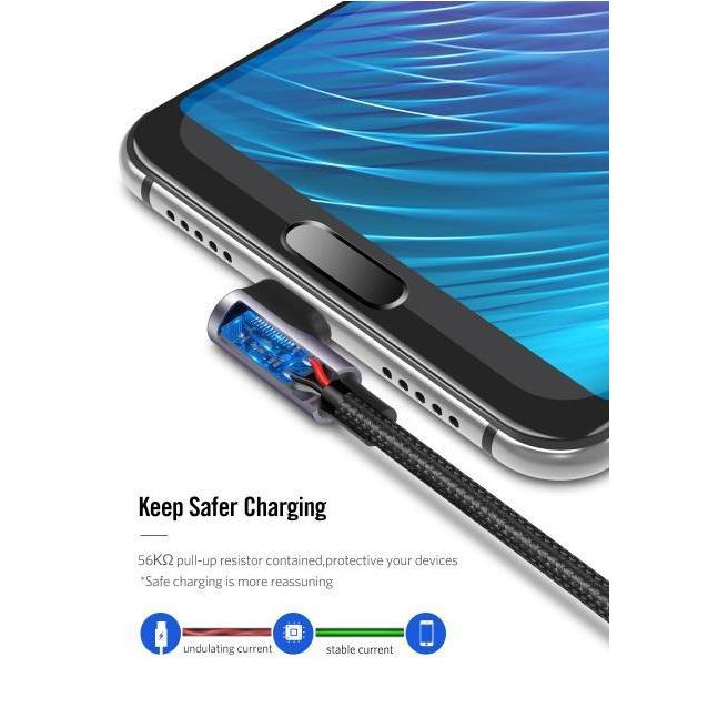 UGREEN Type C to Angle cable Aluminum case+Nylon Braiding Data Speed:480Mbps Charging Speed:3A max 1M Grey-USB C Cable-UGREEN-brands-world.ca