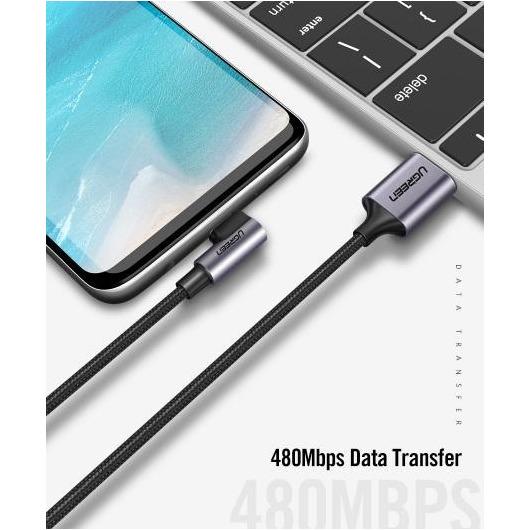 UGREEN Type C to Angle cable Aluminum case+Nylon Braiding Data Speed:480Mbps Charging Speed:3A max 1M Grey-USB C Cable-UGREEN-brands-world.ca