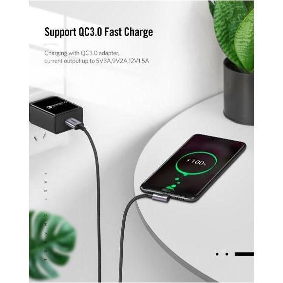 UGREEN Type C to Angle cable Aluminum case+Nylon Braiding Data Speed:480Mbps Charging Speed:3A max 1M Grey-USB C Cable-UGREEN-brands-world.ca