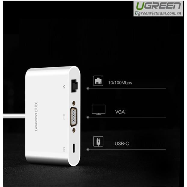 UGREEN USB C to VGA Ethernet Adapter with USB 3.0 USB 2.0 Hub, Type C for Power Delivery LAN Adapter for 12-inch Macbook-External Video Display Adapters-UGREEN-brands-world.ca