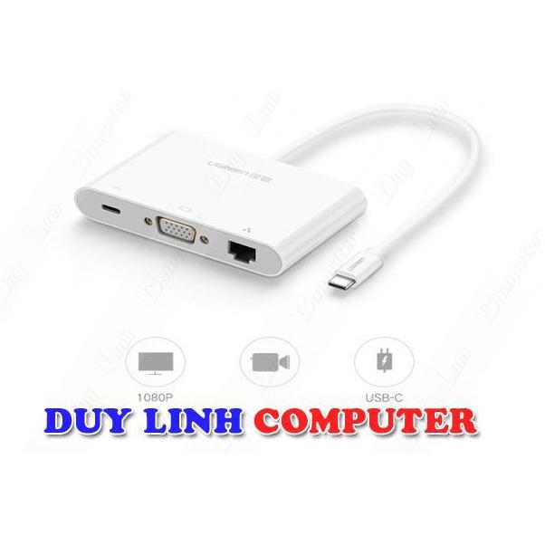 UGREEN USB C to VGA Ethernet Adapter with USB 3.0 USB 2.0 Hub, Type C for Power Delivery LAN Adapter for 12-inch Macbook-External Video Display Adapters-UGREEN-brands-world.ca