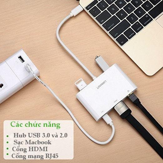 UGREEN USB C to VGA Ethernet Adapter with USB 3.0 USB 2.0 Hub, Type C for Power Delivery LAN Adapter for 12-inch Macbook-External Video Display Adapters-UGREEN-brands-world.ca