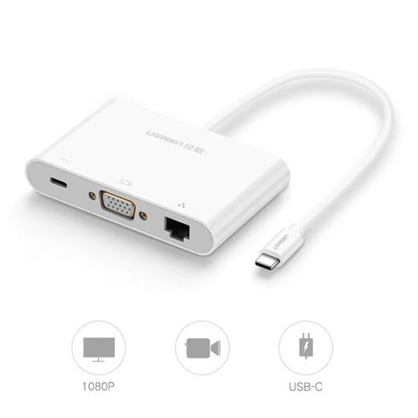 UGREEN USB C to VGA Ethernet Adapter with USB 3.0 USB 2.0 Hub, Type C for Power Delivery LAN Adapter for 12-inch Macbook-External Video Display Adapters-UGREEN-brands-world.ca