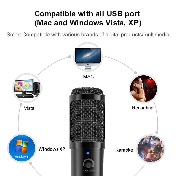 USB Computer Studio Recording Condenser Microphone for Streaming Broadcast Microphone with Tripod Stand-Condenser Mics-SAMA-brands-world.ca
