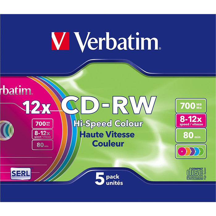 Verbatim 43167 5 Pack 700MB CD-RW Color-CD & DVD Blank-VERBATIM-brands-world.ca