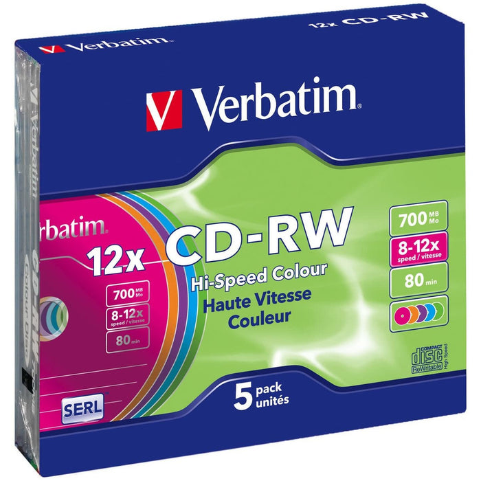 Verbatim 43167 5 Pack 700MB CD-RW Color-CD & DVD Blank-VERBATIM-brands-world.ca