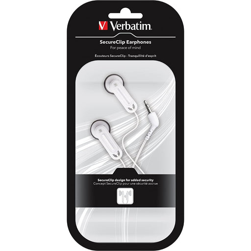 Verbatim SecureClip Earphones Headphones In-ear 3.5 mm connector White-Wired Earphone-VERBATIM-brands-world.ca