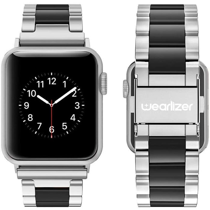 Wearlizer Compatible with Apple Watch 42mm 44mm 42mm/44mm, Black + Silver-Apple Watch Bands & Straps-Wearlizer-brands-world.ca