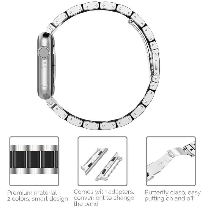 Wearlizer Compatible with Apple Watch 42mm 44mm 42mm/44mm, Black + Silver-Apple Watch Bands & Straps-Wearlizer-brands-world.ca