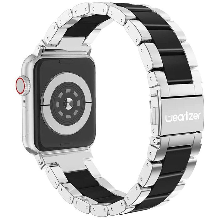 Wearlizer Fashion Metal Band Compatible with Apple 38mm/40mm, Black + Silver-Apple Watch Bands & Straps-Wearlizer-brands-world.ca