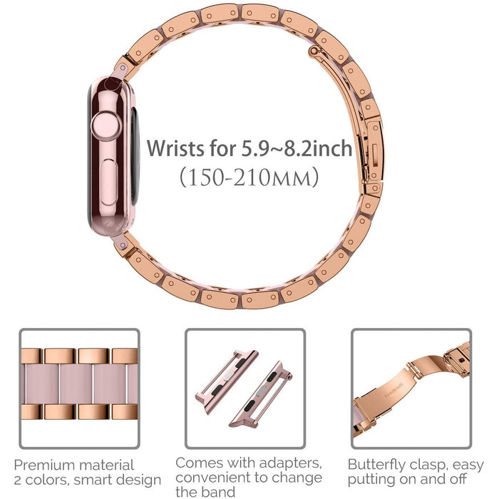 Wearlizer Resin Link Band Compatible Apple Watch 42mm/44mm, Rose Gold-Apple Watch Bands & Straps-Wearlizer-brands-world.ca