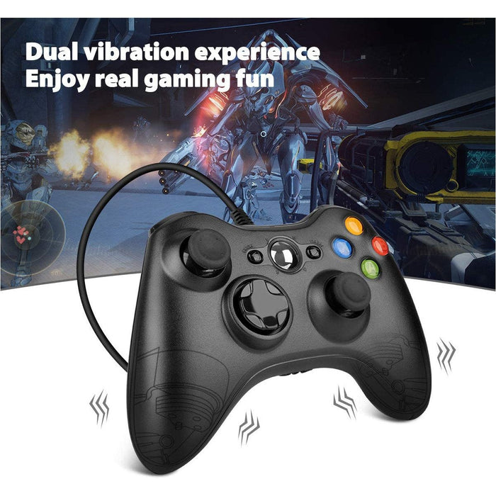 Wired USB Joystick with Dual Vibration and Shoulders Buttons for Xbox 360/Xbox 360 Slim/PC Windows 7/8/10 (Black)-Xbox 360 Controllers-SAMA-brands-world.ca