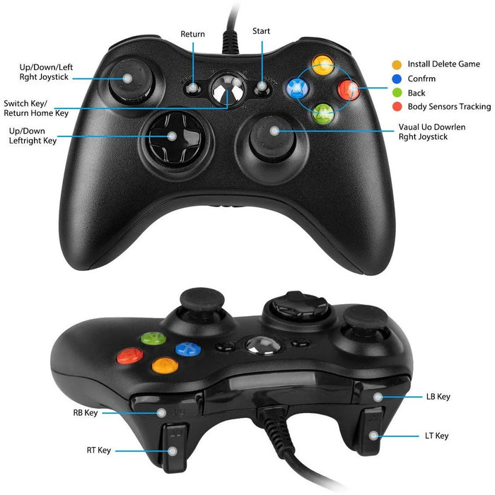 Wired USB Joystick with Dual Vibration and Shoulders Buttons for Xbox 360/Xbox 360 Slim/PC Windows 7/8/10 (Black)-Xbox 360 Controllers-SAMA-brands-world.ca